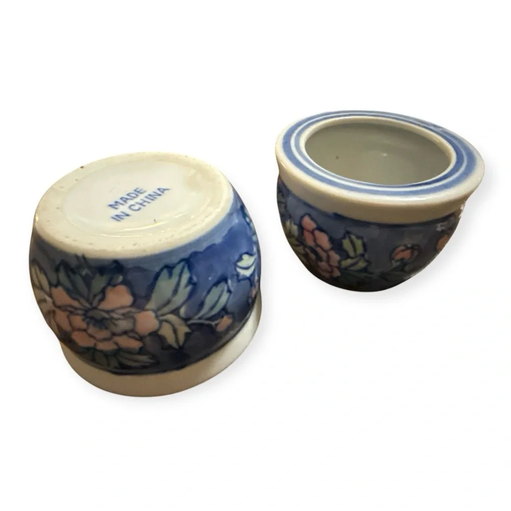 Vintage Antique Handcrafted Blue & Pink‎ Glazed Porcelain Tea Cup Set